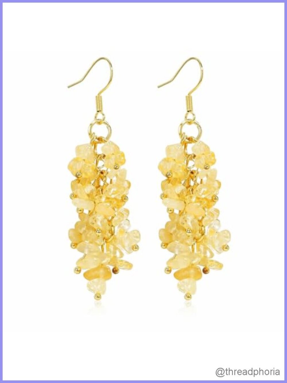 Natural Stone Chip Cluster Dangle Earrings Handcrafted Brass Hook